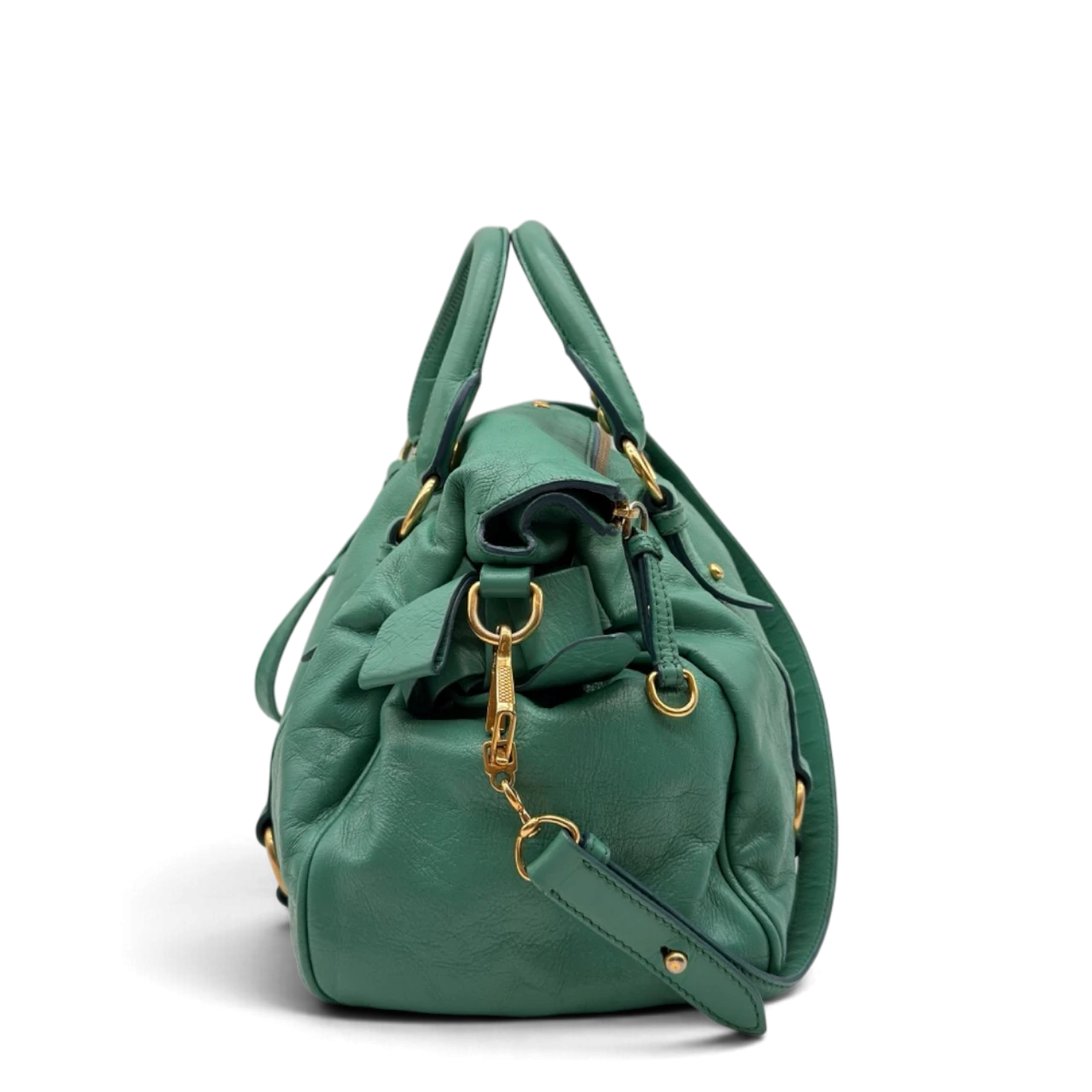 Miu Miu Handtasche Vitello Satchel aus Leder grün