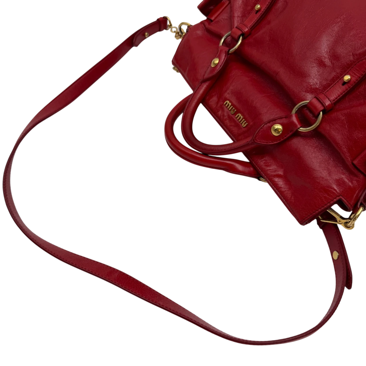 Miu Miu Handtasche Vitello Satchel aus Leder rot