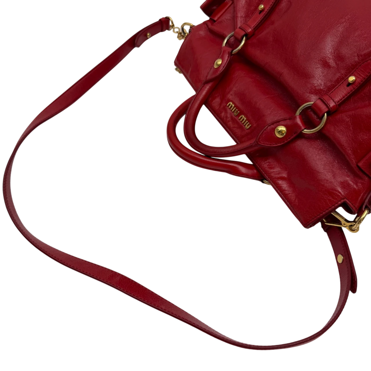 Miu Miu Handtasche Vitello Satchel aus Leder rot