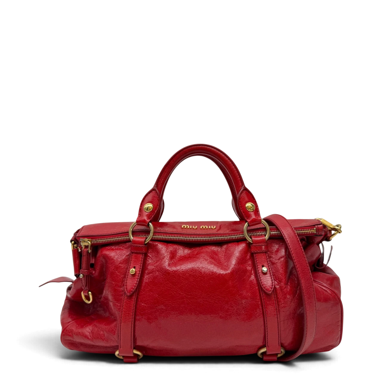 Miu Miu Handtasche Vitello Satchel aus Leder rot