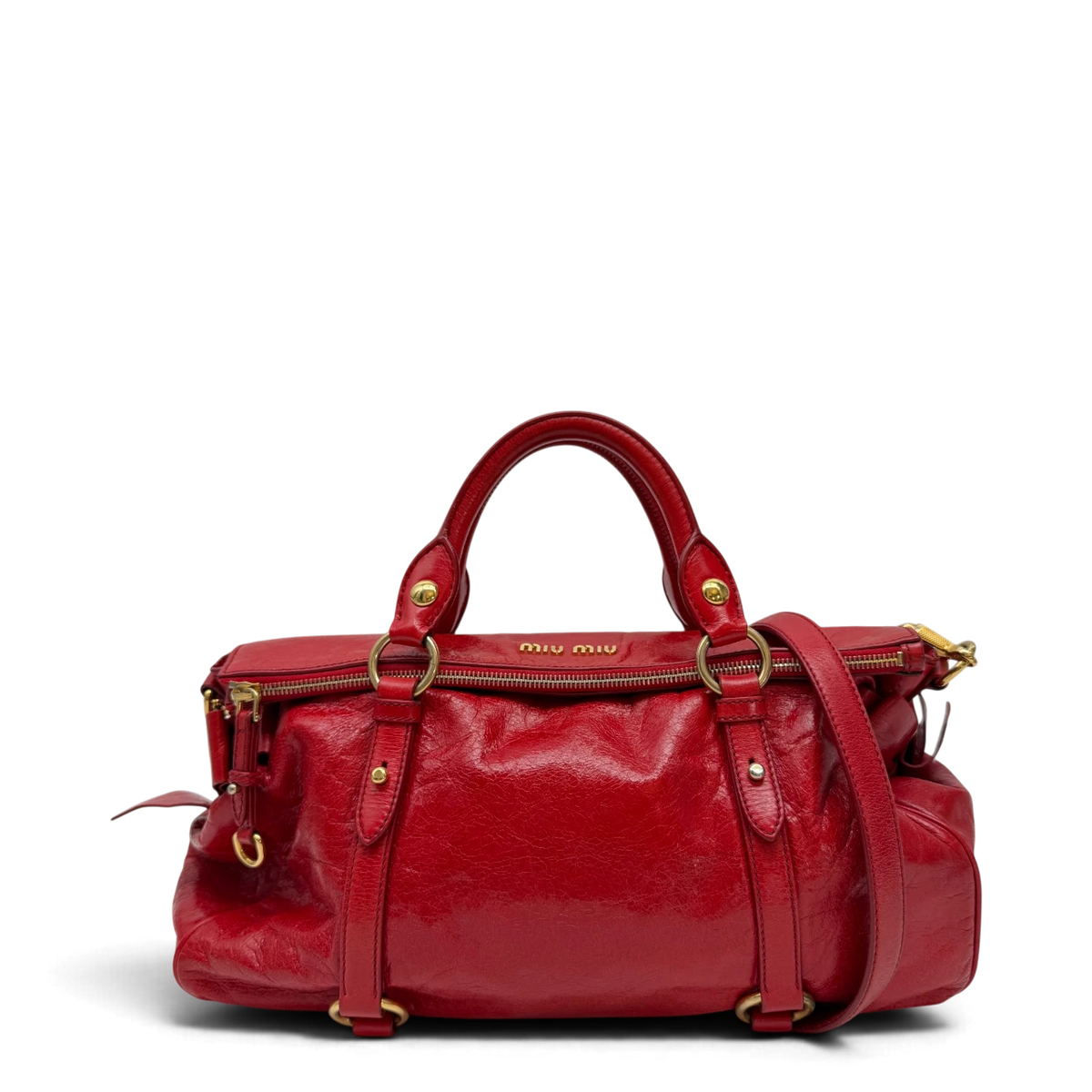 Miu Miu Handtasche Vitello Satchel aus Leder rot
