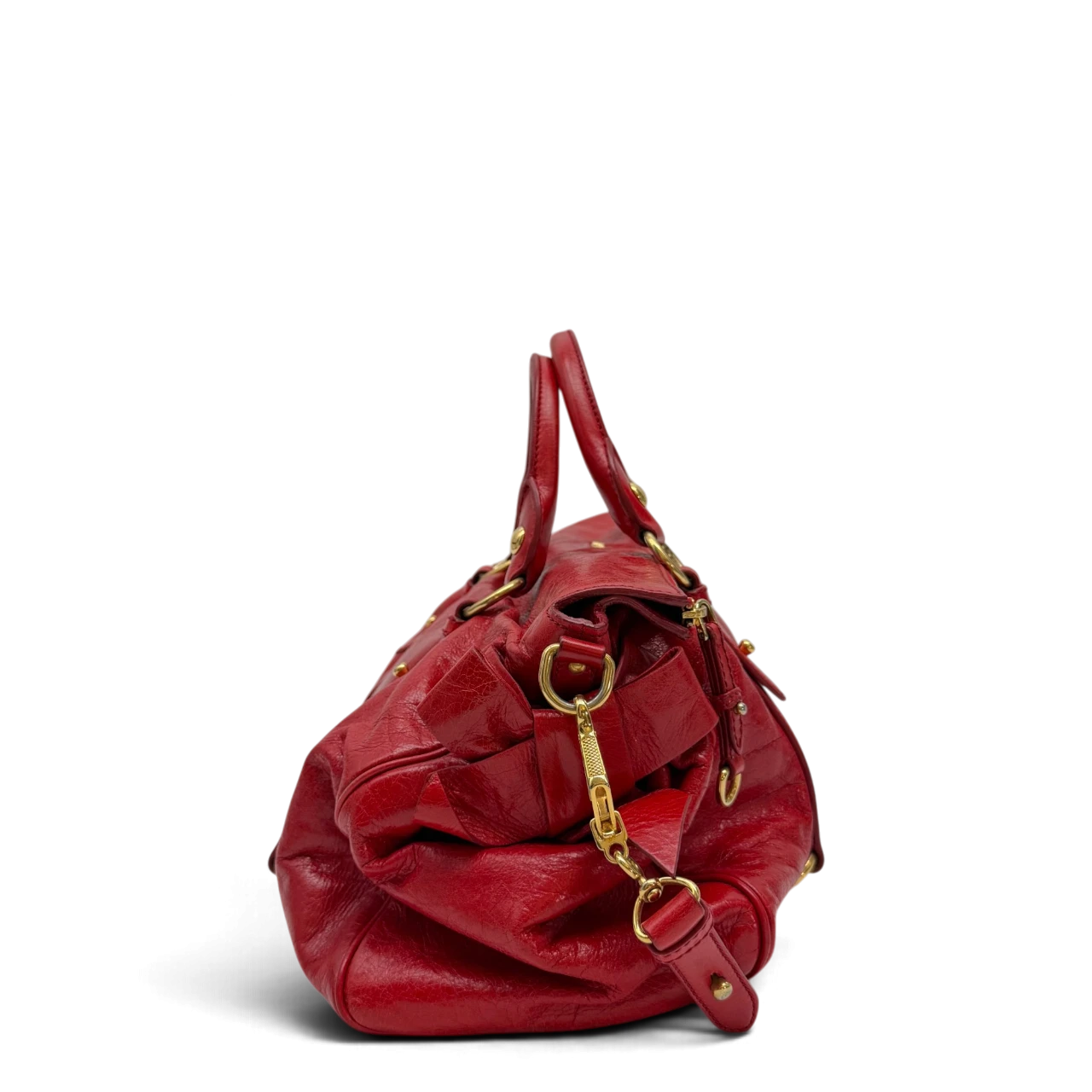 Miu Miu Handtasche Vitello Satchel aus Leder rot