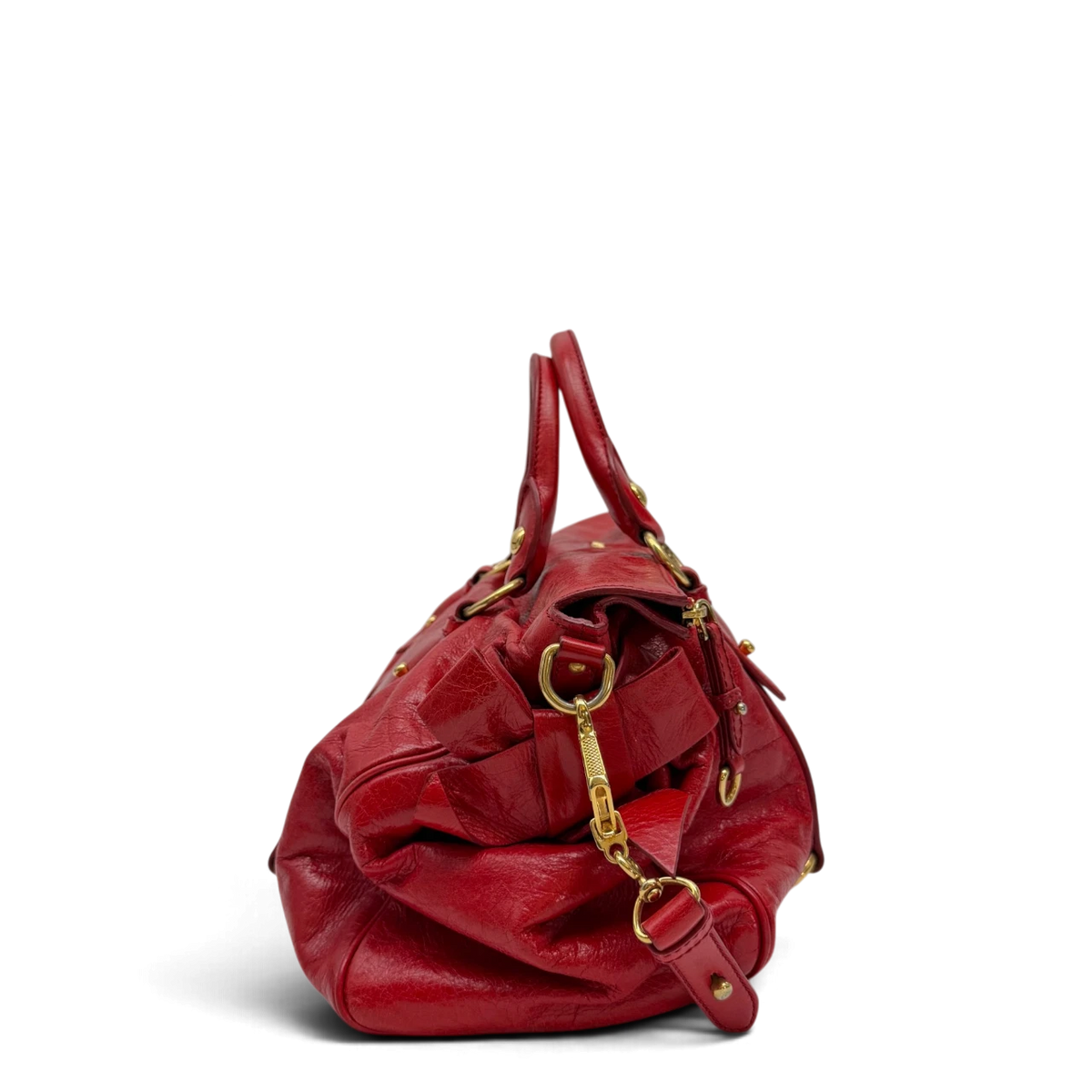 Miu Miu Handtasche Vitello Satchel aus Leder rot
