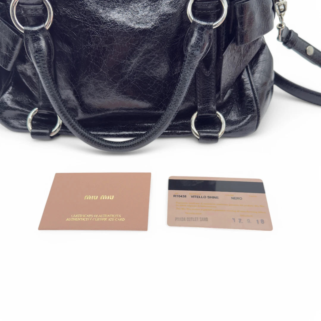 Miu Miu Handtasche Vitello Satchel klein schwarz