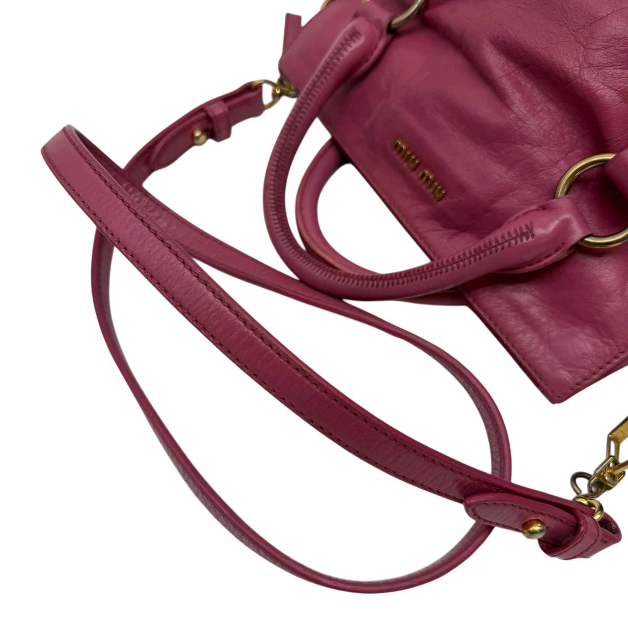 Miu Miu Handtasche Vitello Satchel small mit Umhängegurt aus Leder pink
