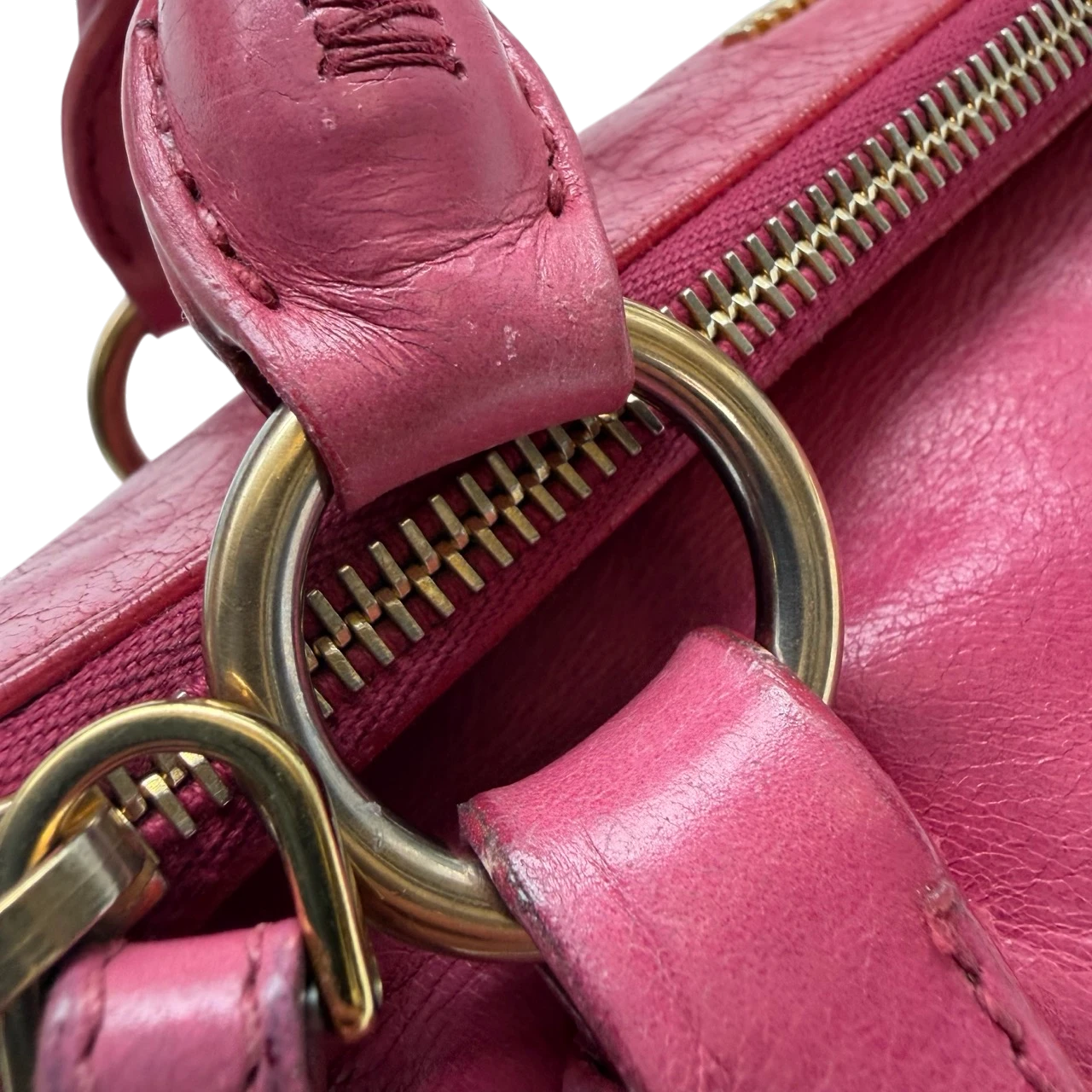 Miu Miu Handtasche Vitello Satchel small mit Umhängegurt aus Leder pink