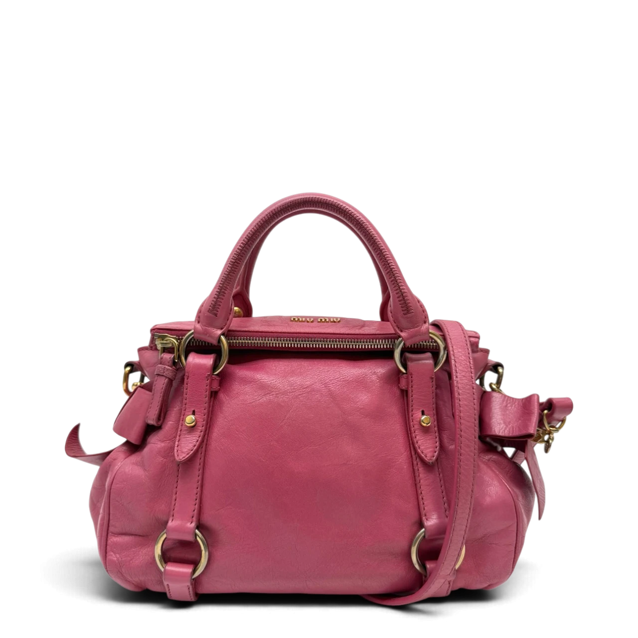Miu Miu Handtasche Vitello Satchel small mit Umhängegurt aus Leder pink
