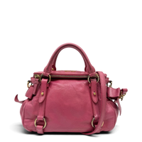 Miu Miu Handtasche Vitello Satchel small mit Umhängegurt aus Leder pink
