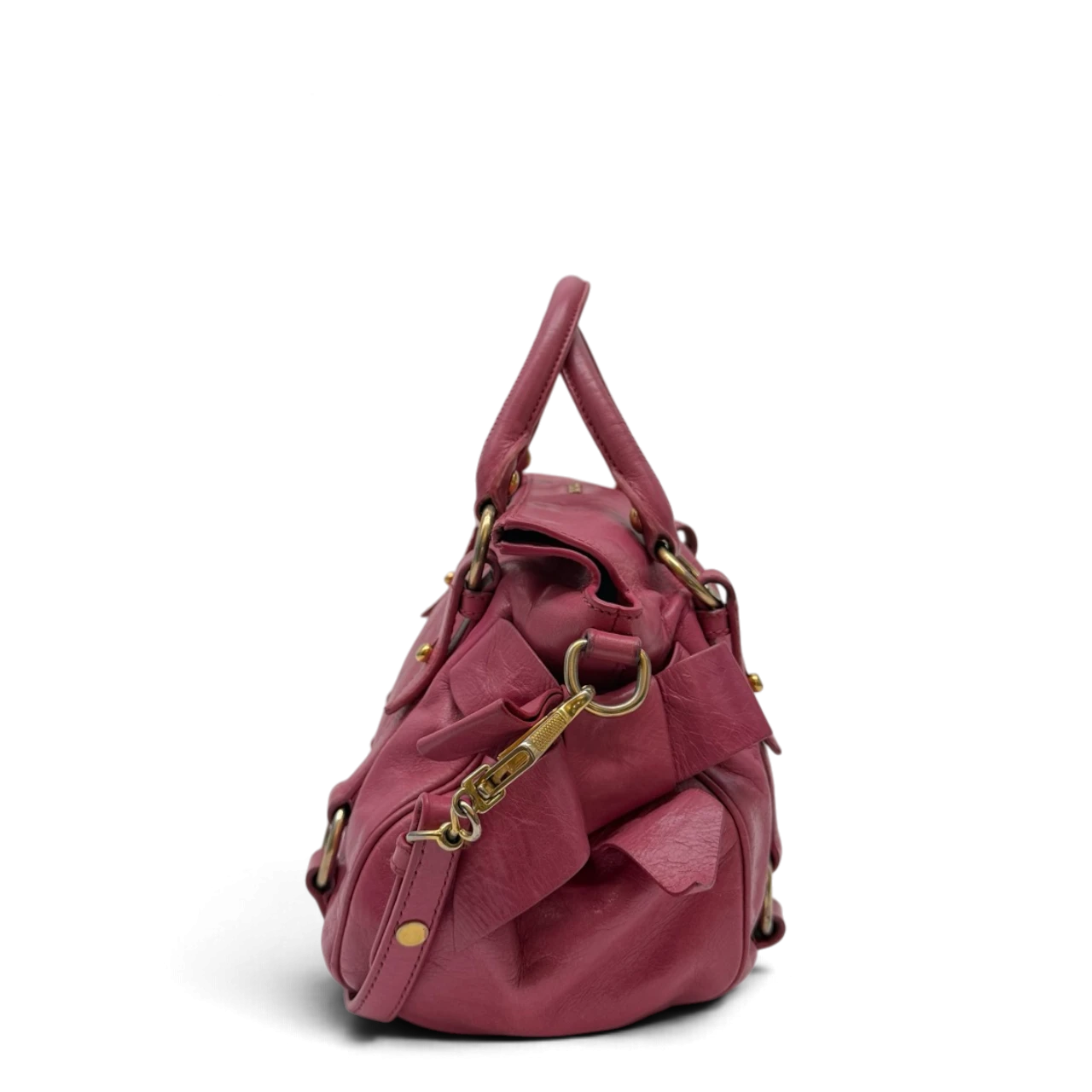 Miu Miu Handtasche Vitello Satchel small mit Umhängegurt aus Leder pink