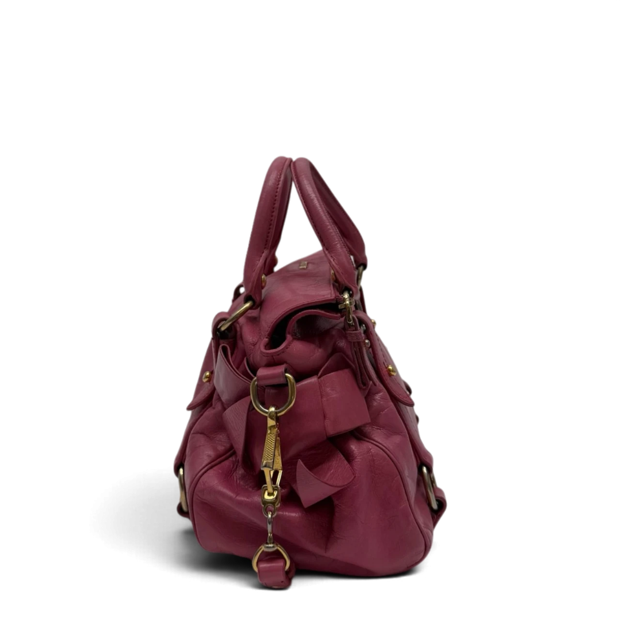 Miu Miu Handtasche Vitello Satchel small mit Umhängegurt aus Leder pink