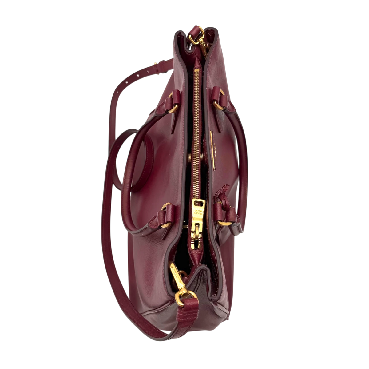 Prada Handtasche Galleria aus Saffiano Leder dunkelrot – Seitenansicht