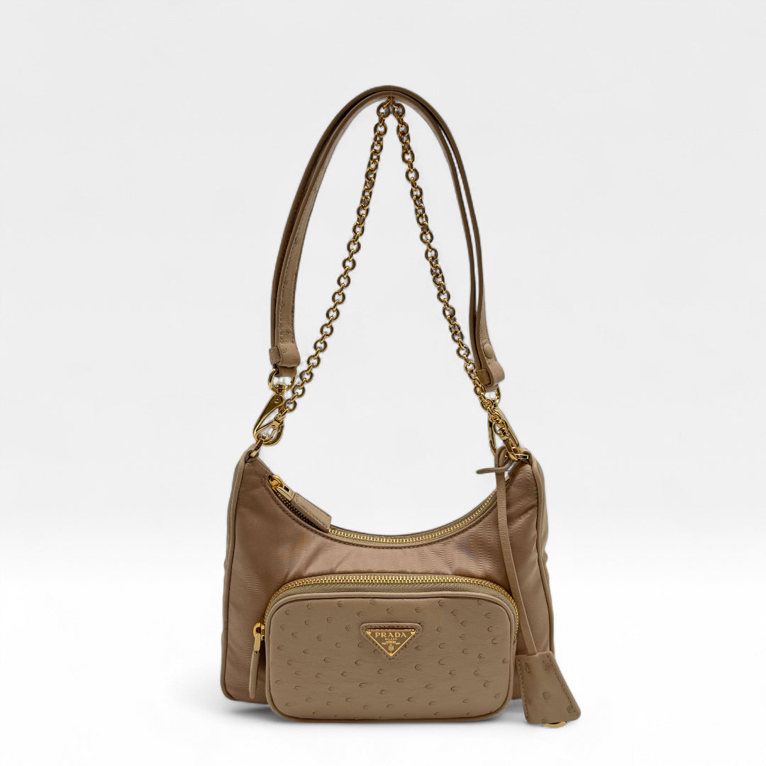 Borsa a tracolla Tessuto Re-Nylon Ostrich