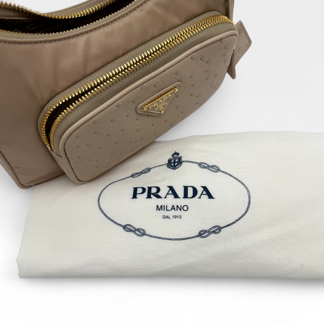 Borsa a tracolla Tessuto Re-Nylon Ostrich