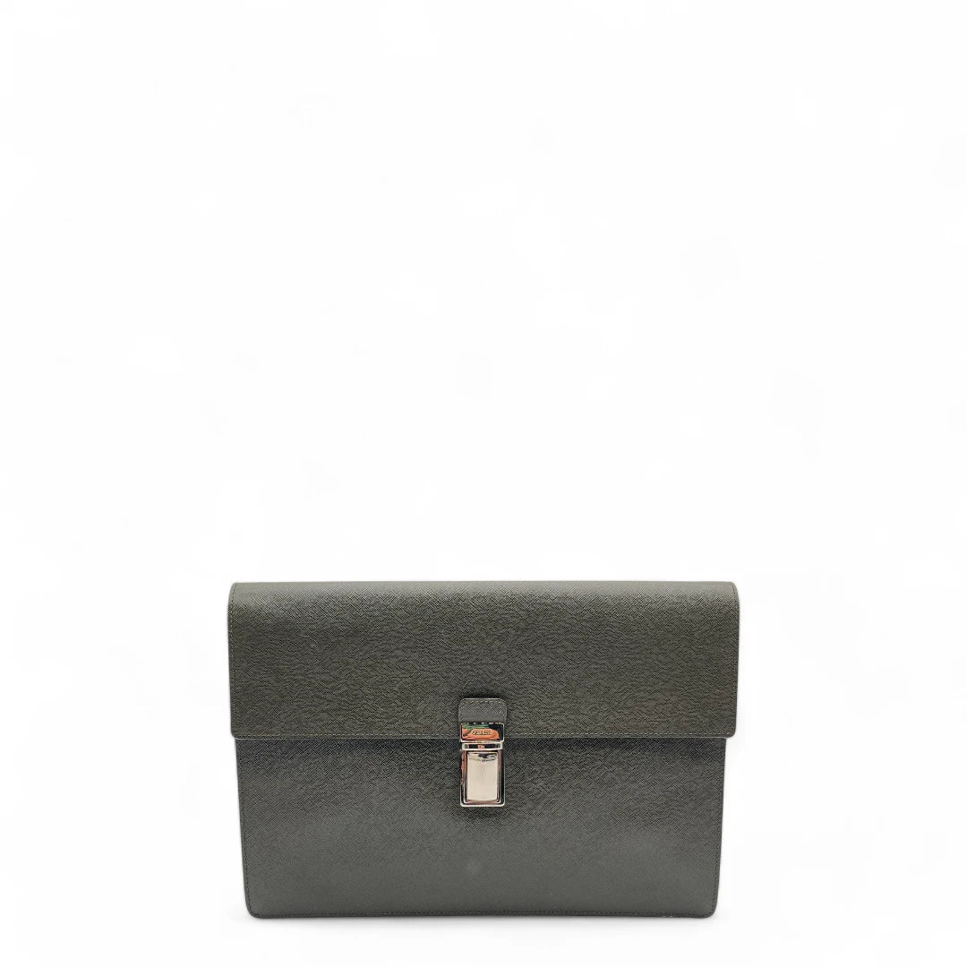 Prada Laptoptasche aus Saffiano Leder in khaki