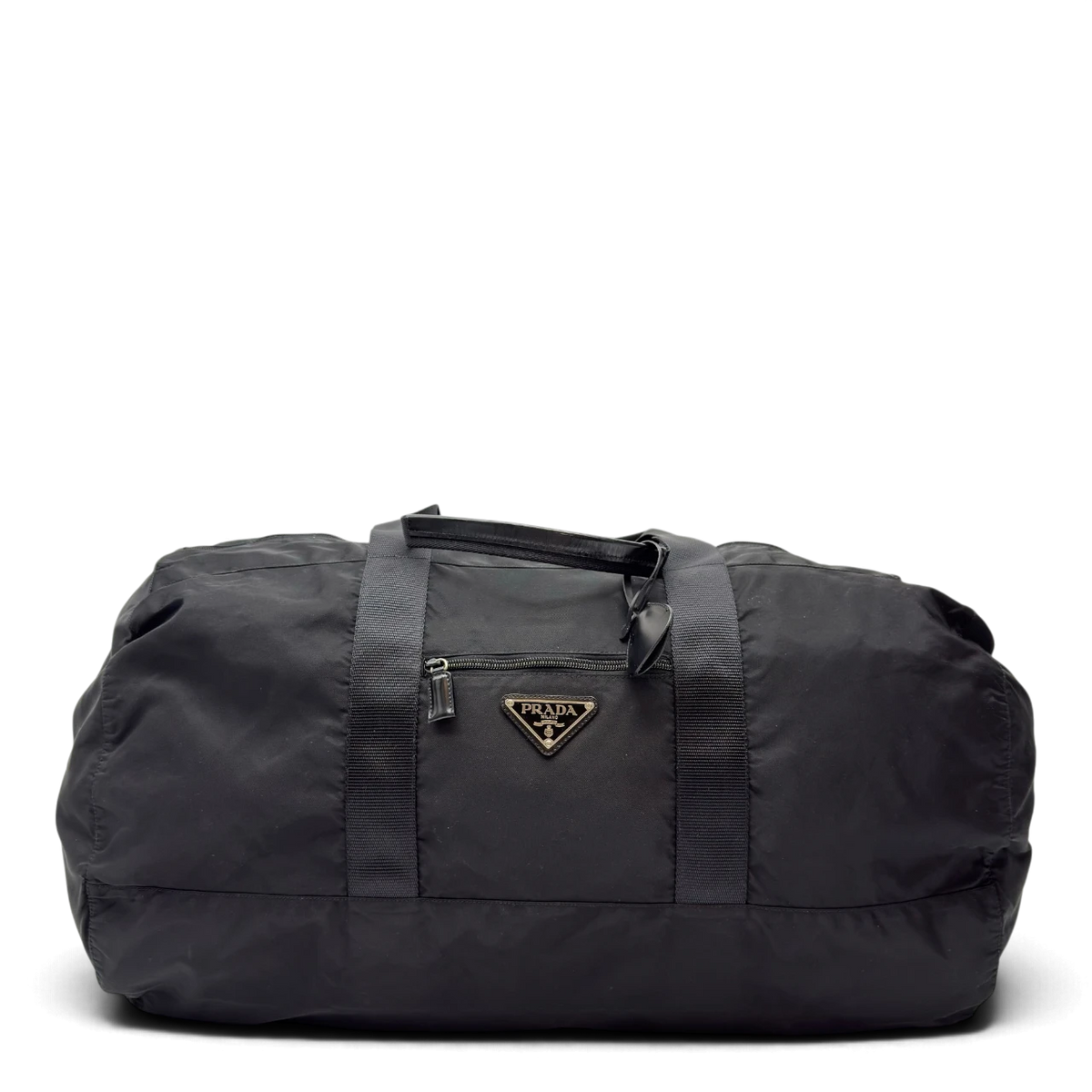 Prada Reisetasche in Zylinderform aus Nylon schwarz – Gesamtansicht