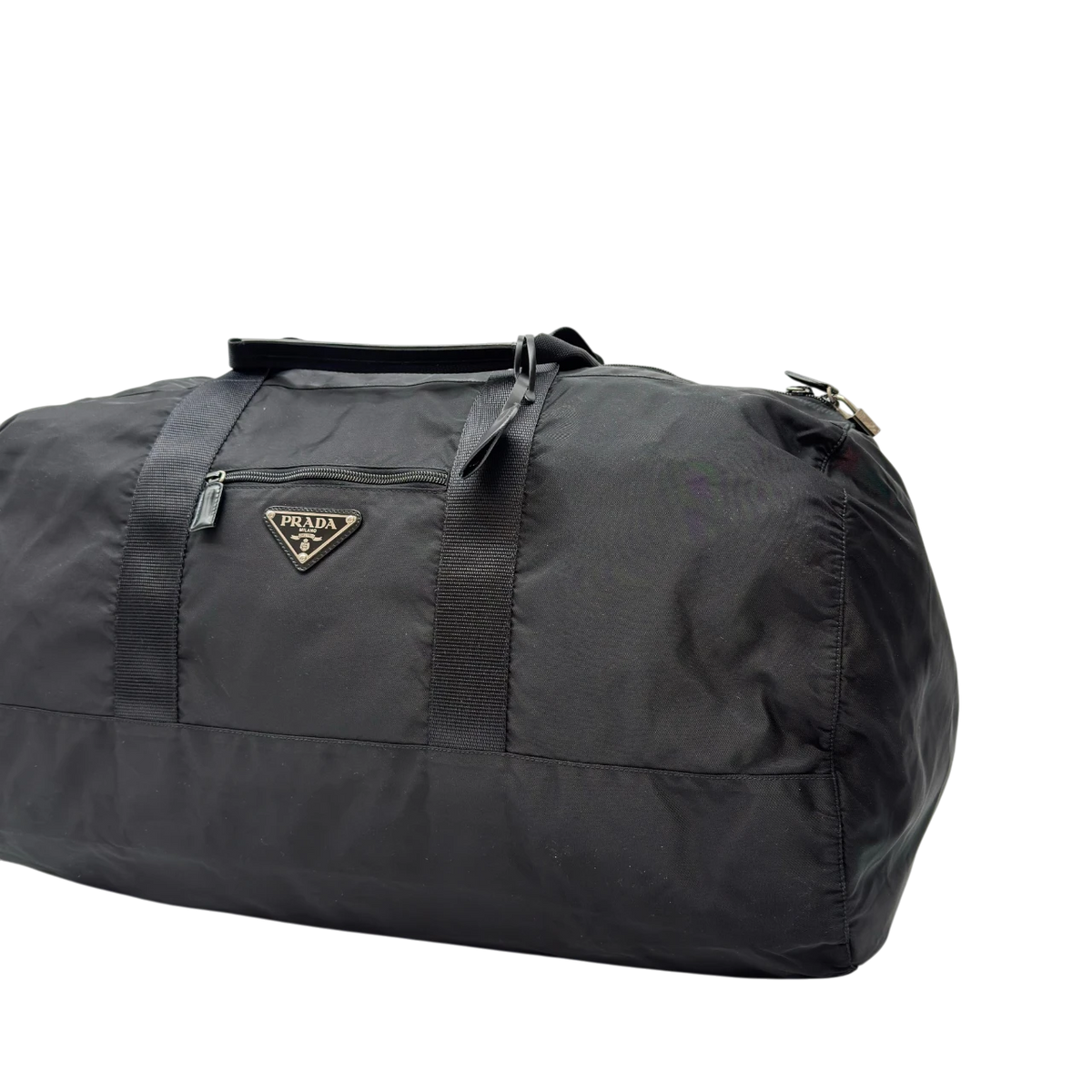 Prada Reisetasche in Zylinderform aus Nylon schwarz – Gesamtansicht