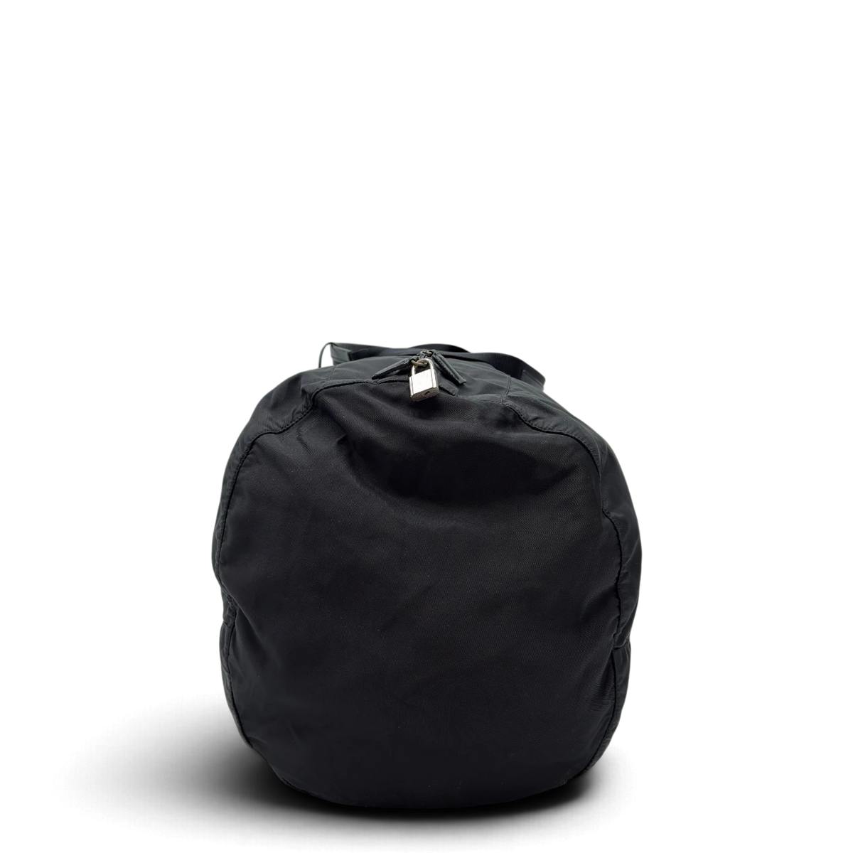 Prada Reisetasche in Zylinderform aus Nylon schwarz – Seitenansicht