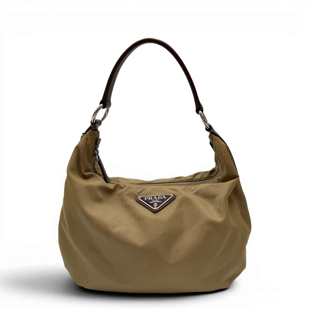 Prada Hobo Croissant Shoulder Bag In Beige Nylon