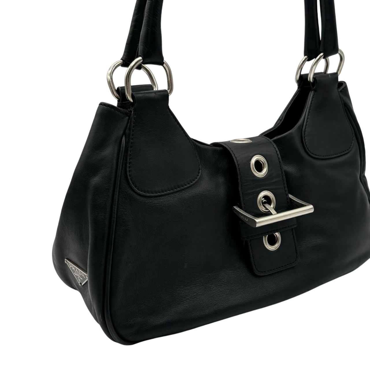 Prada Schultertasche Hobo aus Leder schwarz