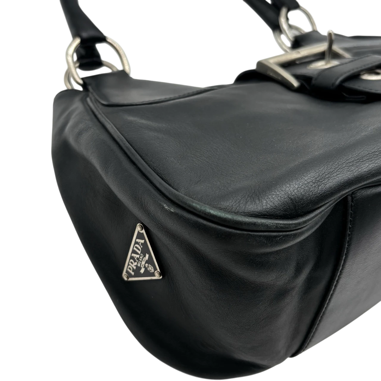 Prada Schultertasche Hobo aus Leder schwarz