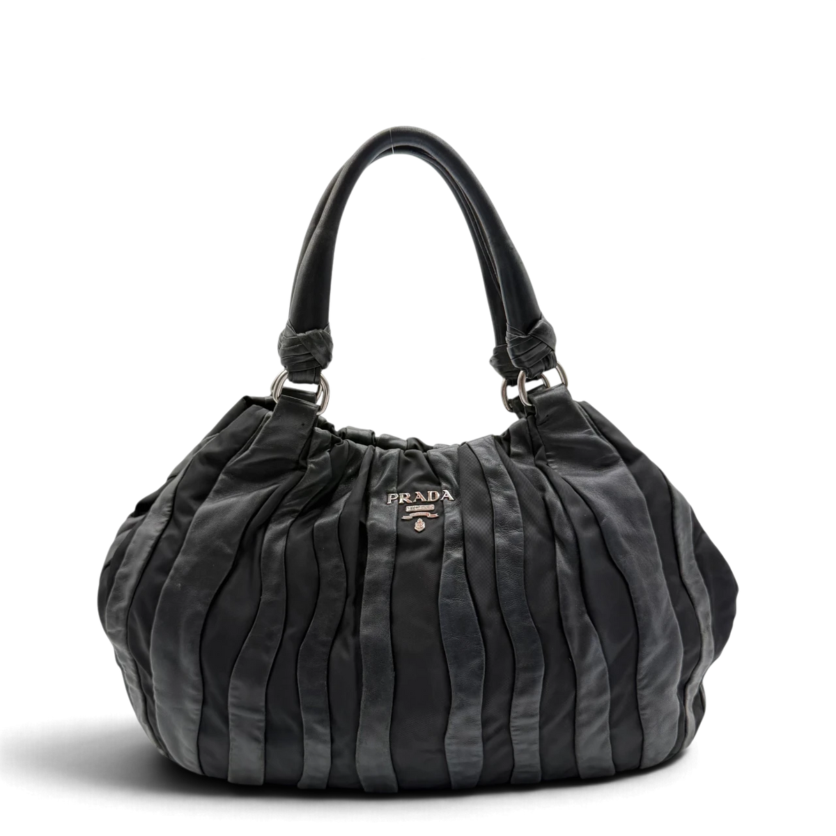 Prada Schultertasche Hobo aus Nappaleder schwarz – Gesamtansicht