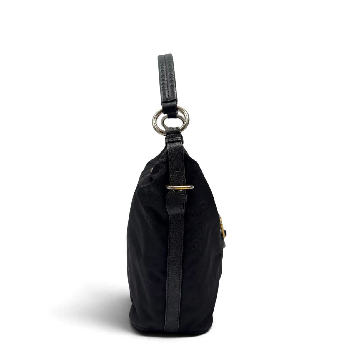 Prada Schultertasche aus Nylon schwarz – Seitenansicht