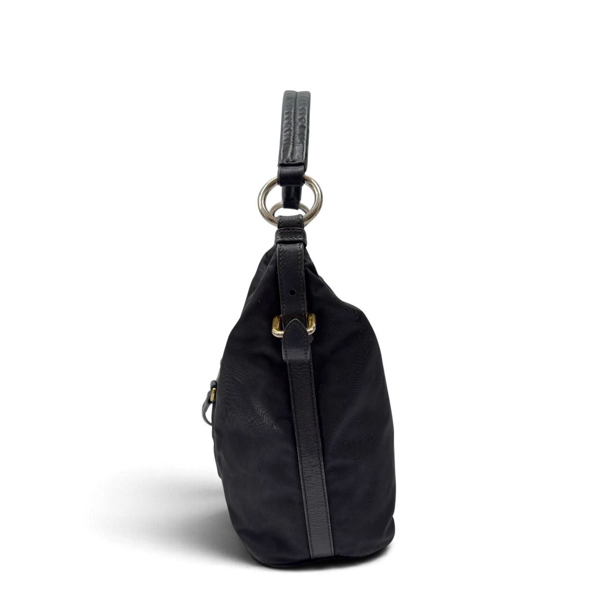 Prada Schultertasche aus Nylon schwarz – Seitenansicht