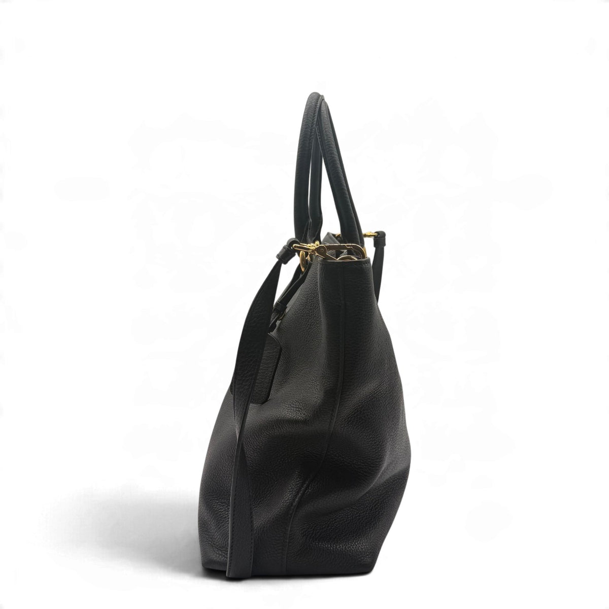 Prada Shopper mit Umhängegurt aus Leder schwarz – Seitenansicht