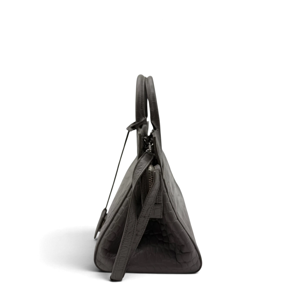 Saint Laurent Handtasche Cabas Rive Gauche small mit Krokodilprägung aus Leder grau