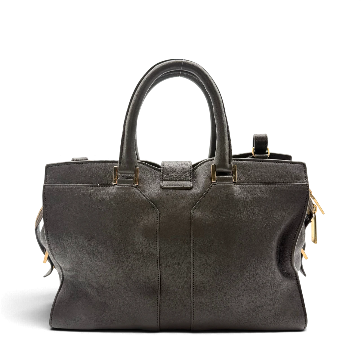 Saint Laurent Handtasche Cabas mit Umhängegurt aus Leder grau – Gesamtansicht