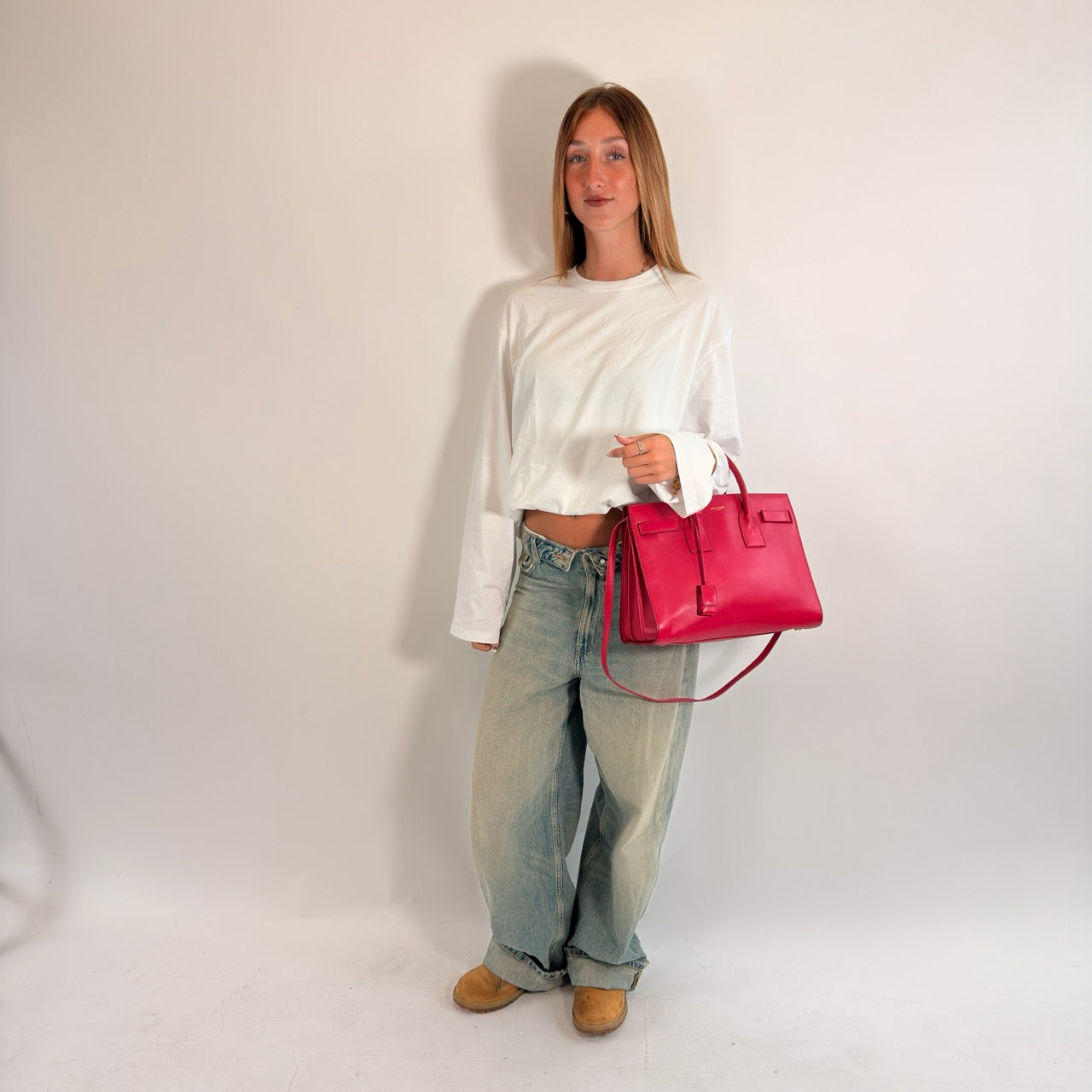 Saint Laurent Handtasche Sac de Jour aus Leder pink
