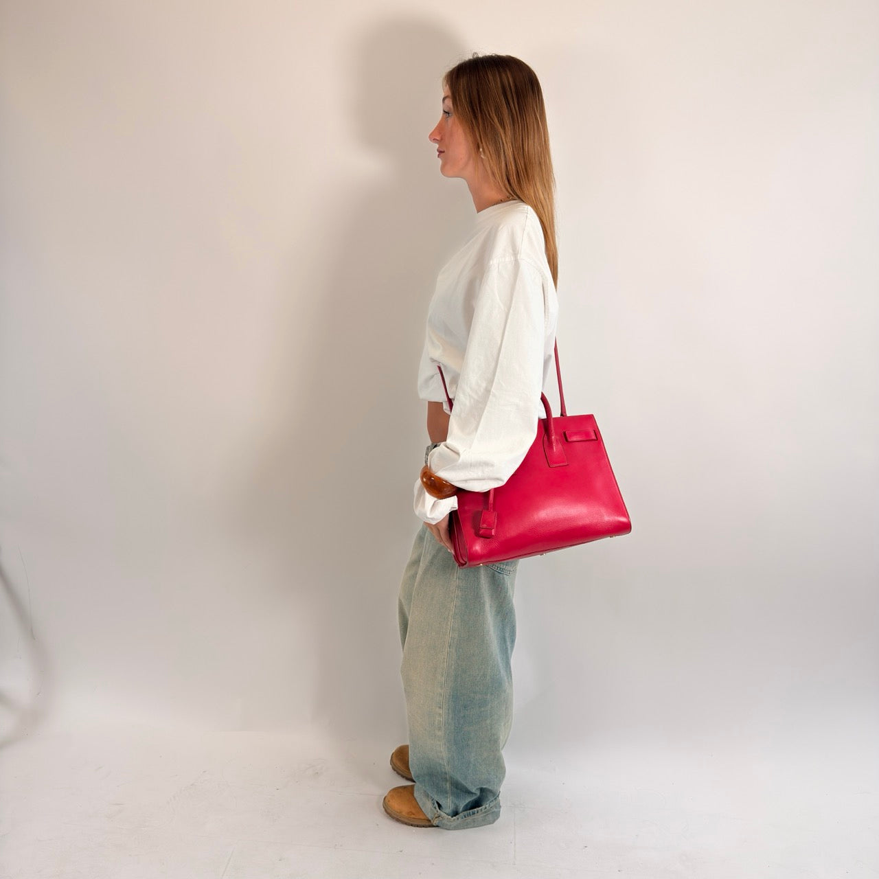 Saint Laurent Handtasche Sac de Jour aus Leder pink