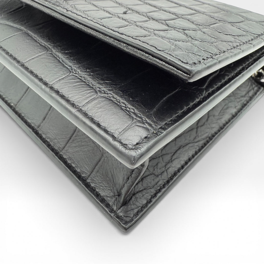 Umhängetasche Kate Tassel Small Croco schwarz