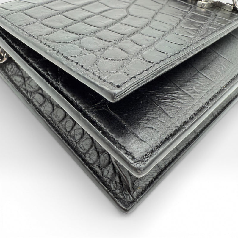 Umhängetasche Kate Tassel Small Croco schwarz