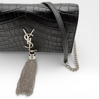 Umhängetasche Kate Tassel Small Croco schwarz