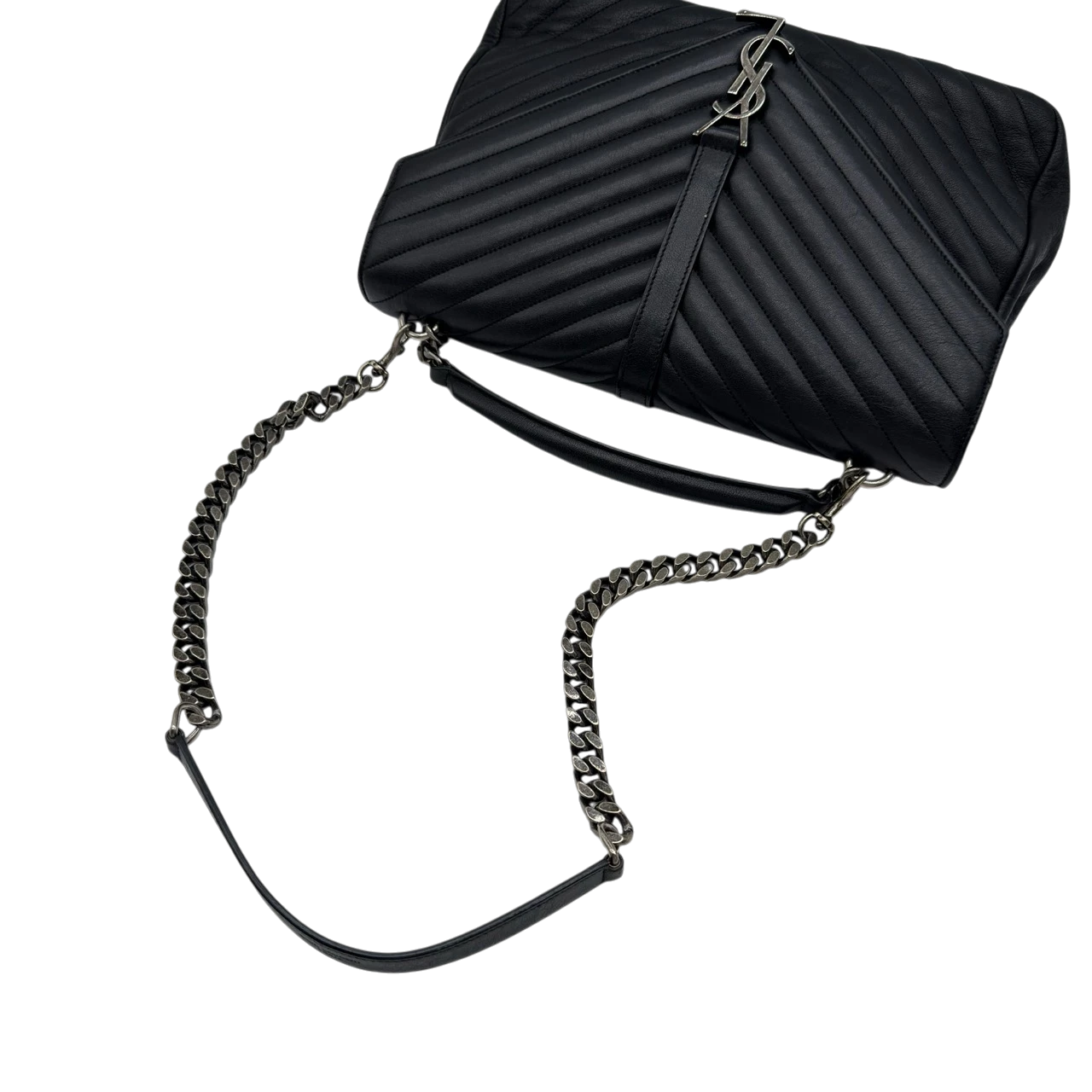 Saint Laurent Umhängetasche College Messenger large aus schwarzem Lammleder