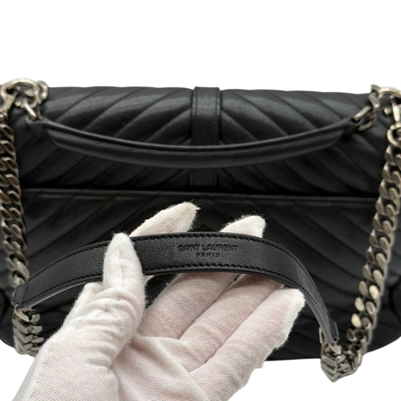Saint Laurent Umhängetasche College Messenger large aus schwarzem Lammleder