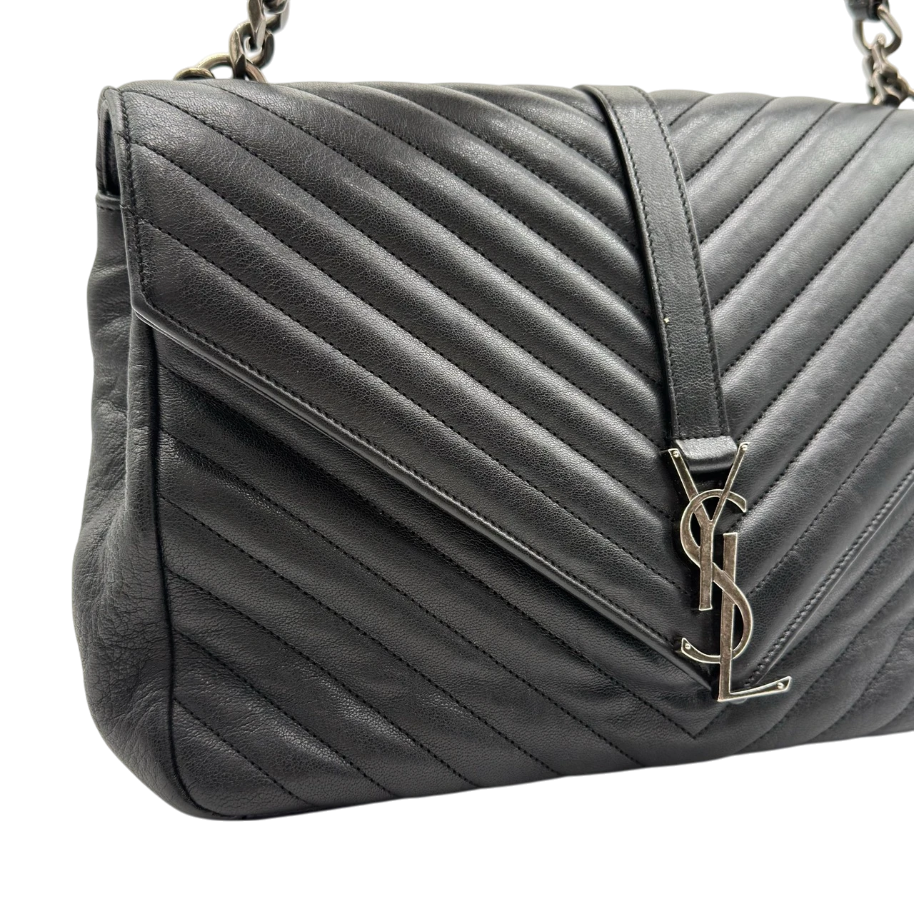 Saint Laurent Umhängetasche College Messenger large aus schwarzem Lammleder