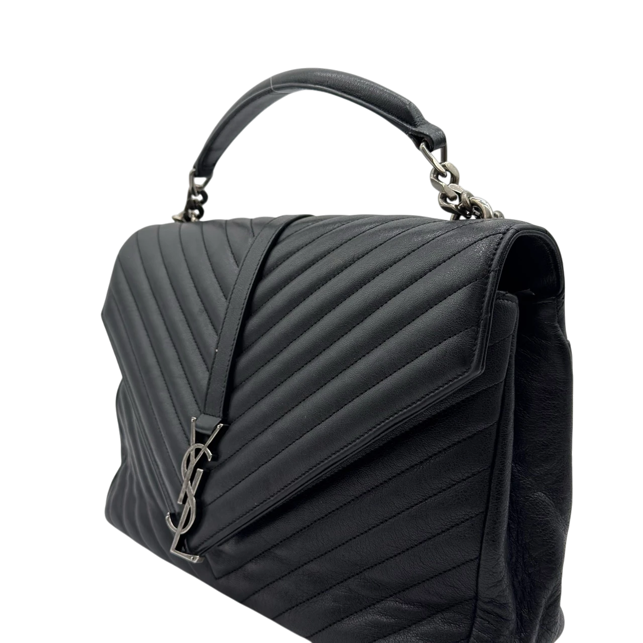 Saint Laurent Umhängetasche College Messenger large aus schwarzem Lammleder