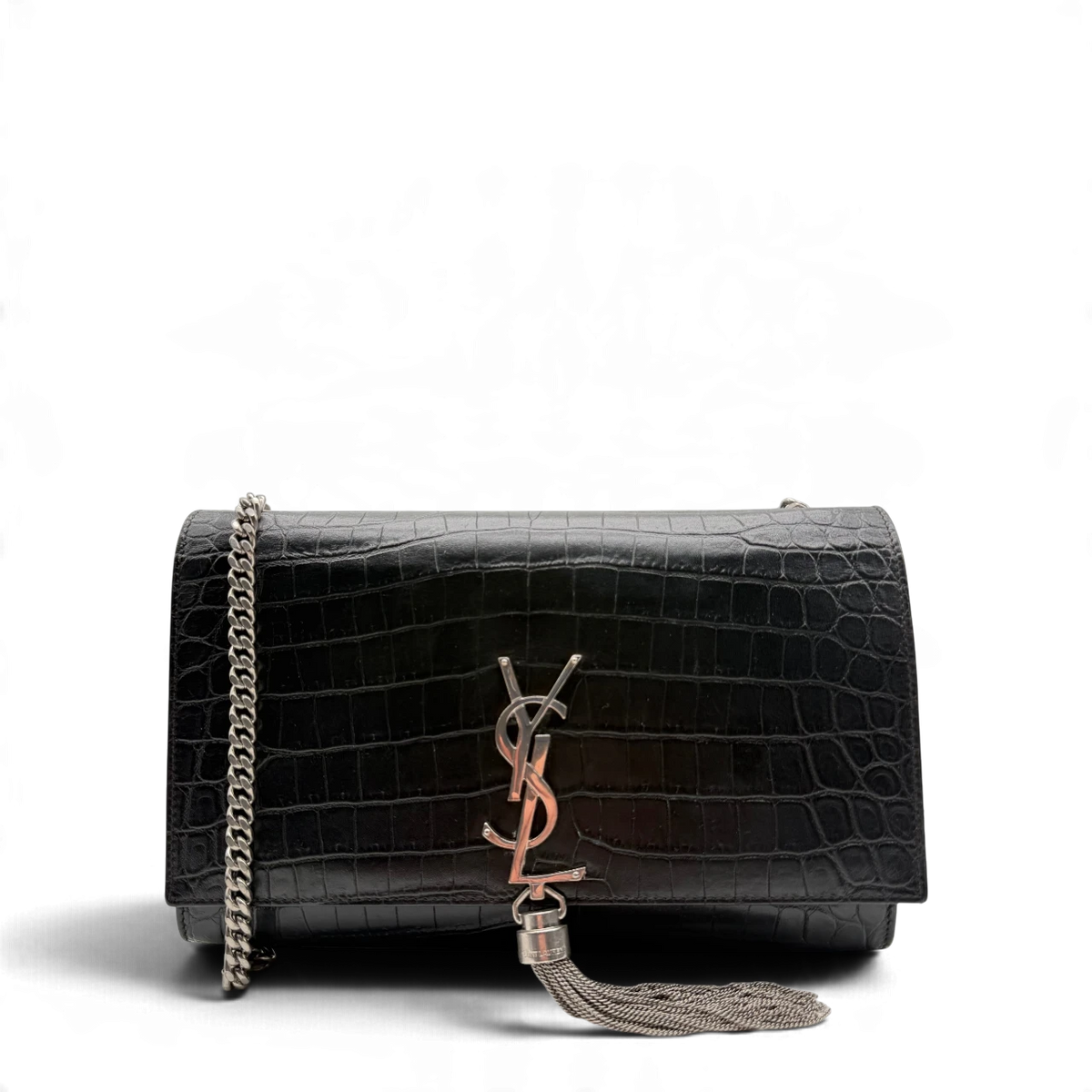 Saint Laurent Umhängetasche Kate medium im Krokodilprint aus Leder schwarz – Gesamtansicht