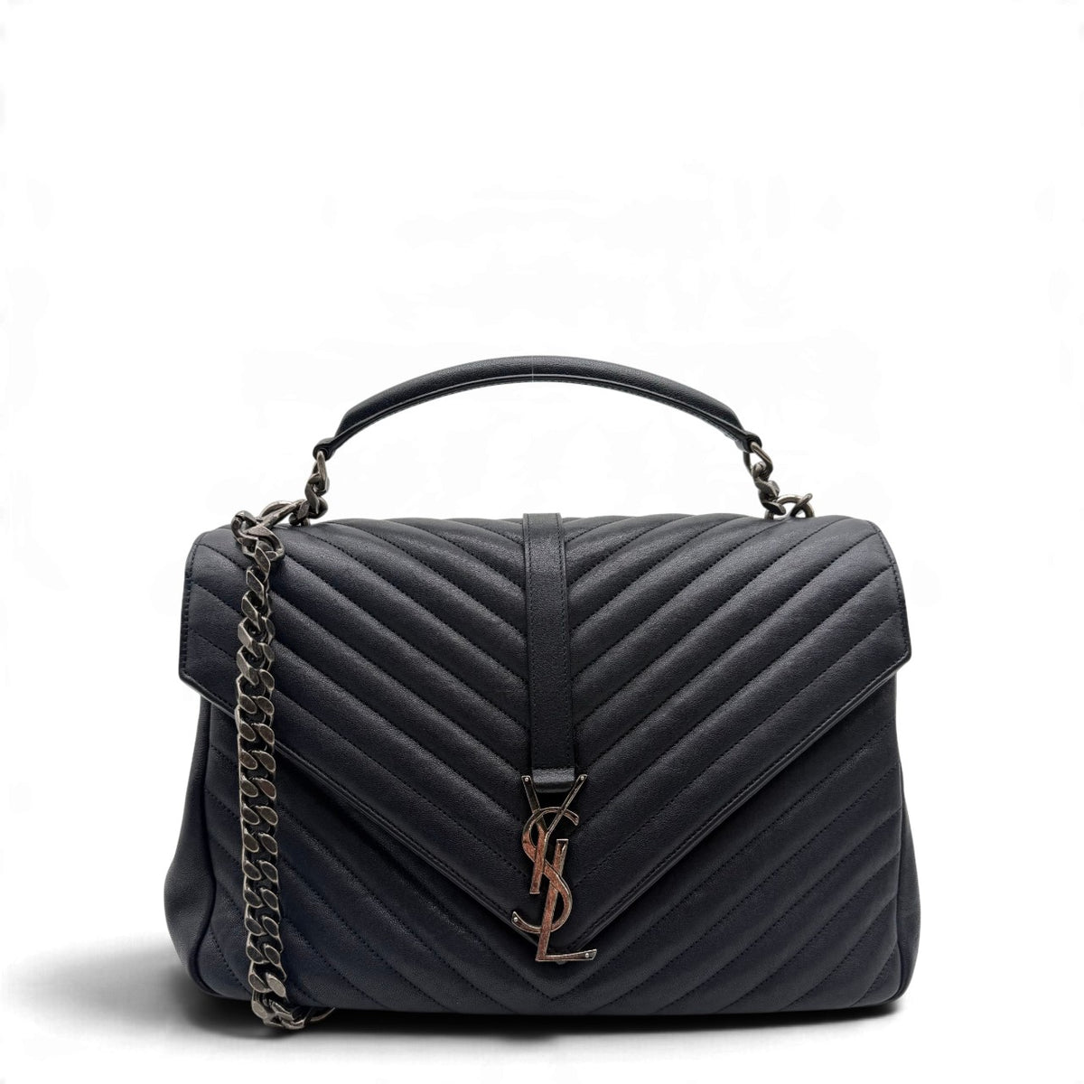Saint Laurent Umhängetasche College Messenger large aus Leder dunkelblau – Gesamtansicht