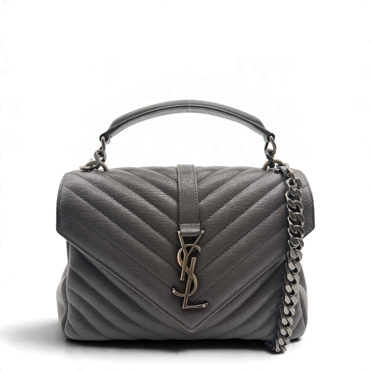 Saint Laurent Umhängetasche College Messenger medium aus Leder dunkelgrau – Gesamtansicht