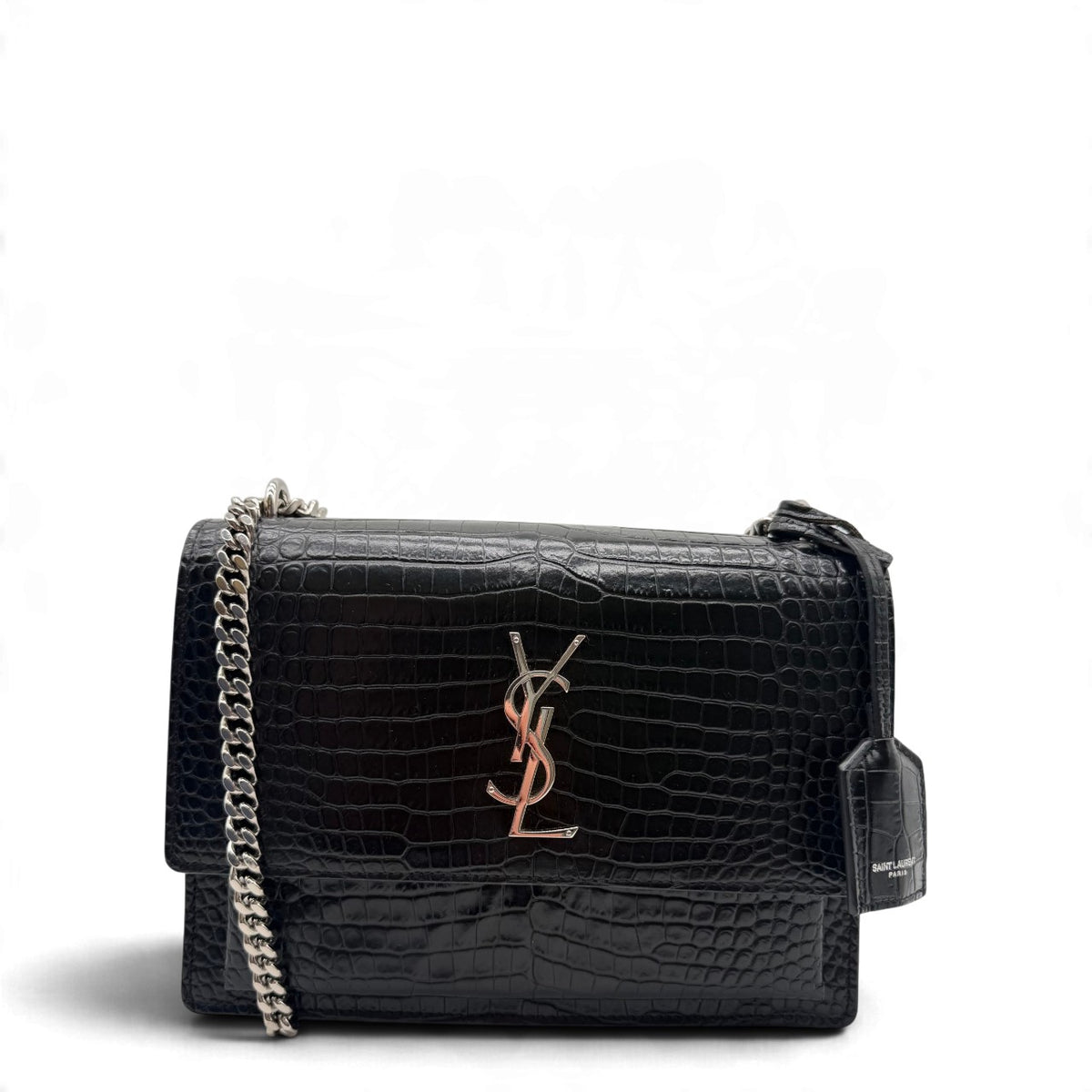 Saint Laurent Umhängetasche Sunset medium im Krokodilprint aus Leder schwarz – Gesamtansicht