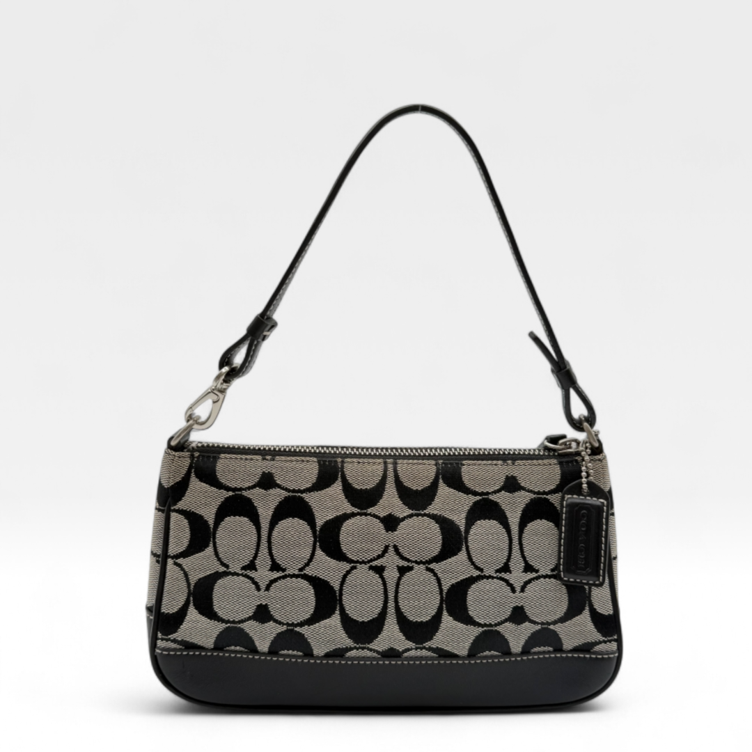Coach Pochette schwarze Lederdetails monogram beige