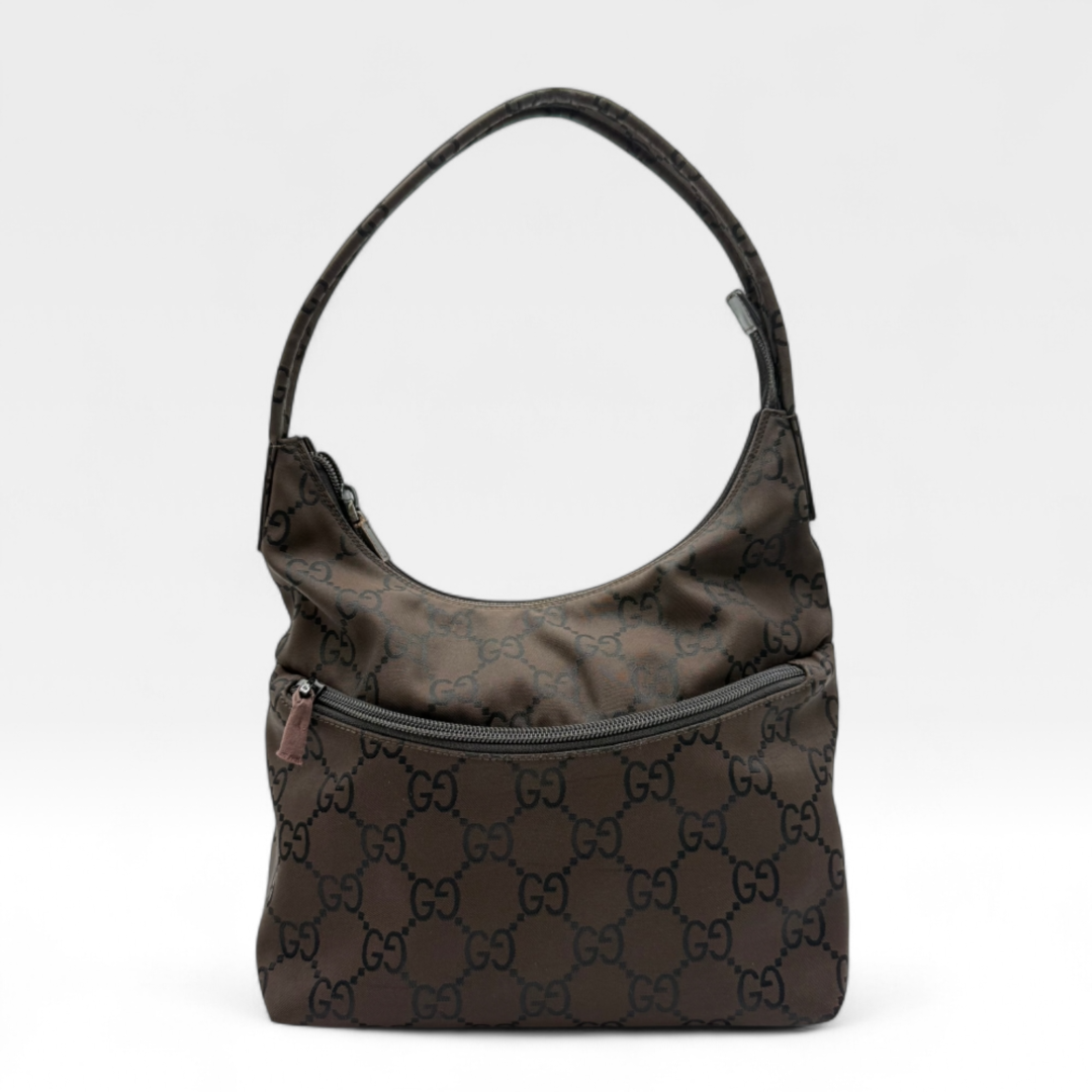 Gucci Handtasche / Schultertasche aus Nylon monogram dunkelbraun